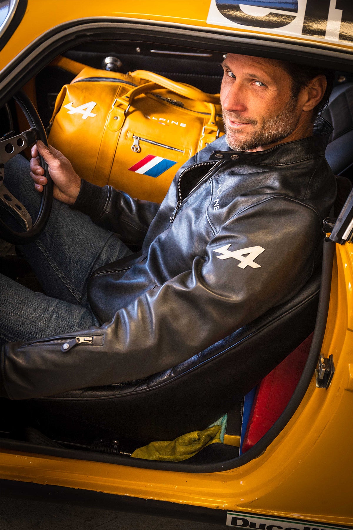 Men's Alpine Jean black racing leather jacket