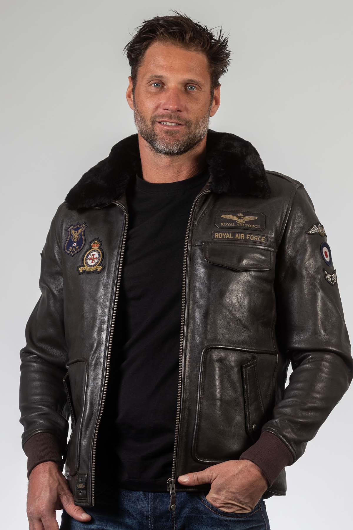 Royal Air Force Gibson Dark Brown Leather Jacket Men Classic Legend Motors