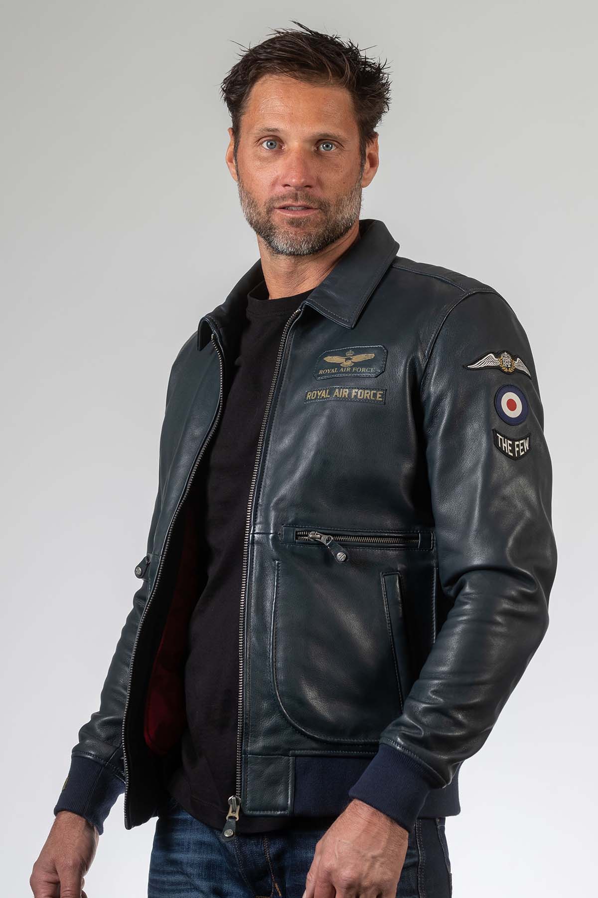 Royal Air Air Force Bleu Marine Homme Blouson En Cuir Royal Air
