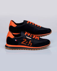 Baskets en cuir 24h Le Mans "24h" bleu marine / orange homme