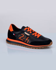 Baskets en cuir 24h Le Mans "24h" bleu marine / orange homme