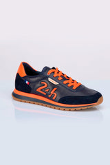 Baskets en cuir 24h Le Mans "24h" bleu marine / orange homme