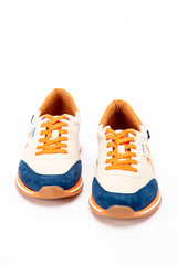 Baskets en cuir 24h Le Mans "24h" écru / bleu royal / orange homme