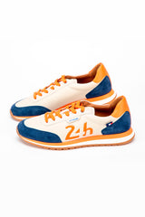 Baskets en cuir 24h Le Mans "24h" écru / bleu royal / orange homme
