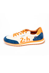 Baskets en cuir 24h Le Mans "24h" écru / bleu royal / orange homme