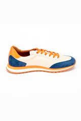 Baskets en cuir 24h Le Mans "24h" écru / bleu royal / orange homme