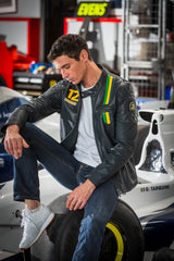 Blouson en cuir Ayrton Senna "Sao Paulo" bleu marine Homme