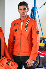Blouson en cuir 24H Le Mans Edgar orange Homme