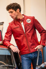 Blouson en cuir 24H Le Mans Max rouge racing Homme