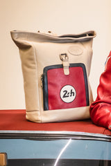 Sac à dos en cuir 24H Le Mans Jeremy ecru rouge racing