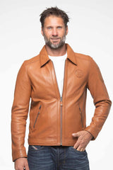 Blouson en cuir Steve McQueen Alan camel Homme