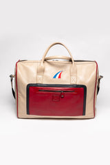 Sac de voyage en cuir 24H Le Mans Austin 48h ecru rouge racing