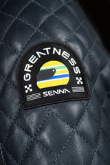 Blouson en cuir Ayrton Senna "Sao Paulo" bleu marine Homme