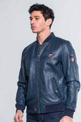 Blouson en cuir Steve McQueen Burt 3 bleu royal Homme