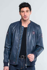 Blouson en cuir Steve McQueen Burt 3 bleu royal Homme