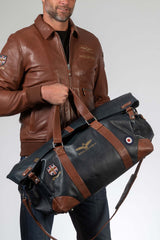 Royal Air Force Bader 3 72H Navy Blue Leather Travel Bag