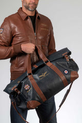 Sac de voyage en cuir Royal Air Force Bader 3 72H bleu marine Homme