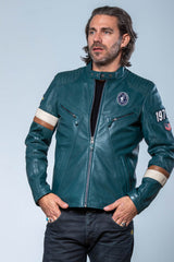 Steve McQueen Bill Petrol Blue Leather Jacket for Men