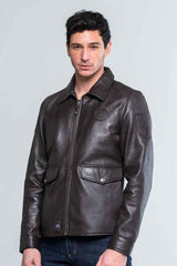 Blouson en cuir Steve McQueen Charlie 3 marron foncé Homme
