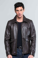 Blouson en cuir Steve McQueen Charlie 3 marron foncé Homme