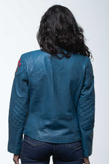 24H Le Mans Caroll 4 leather jacket in ocean blue