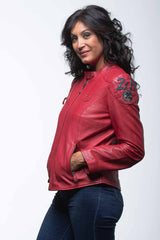 24H Le Mans Caroll 4 racing red leather jacket for Women