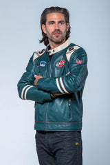 Blouson en cuir Steve McQueen Clint bleu pétrole Homme