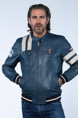 Carroll Shelby Cobra Men leather jacket royal blue