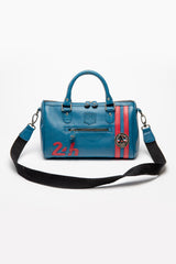 24H Le Mans Courcelles ocean blue leather handbag for women
