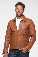 Blouson en cuir Steve McQueen Craig camel Homme