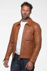 Blouson en cuir Steve McQueen Craig camel Homme