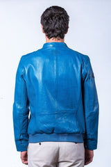 Blouson en cuir Steve McQueen Curtis bleu star Homme