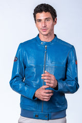 Blouson en cuir Steve McQueen Curtis bleu star Homme