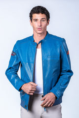 Blouson en cuir Steve McQueen Curtis bleu star Homme