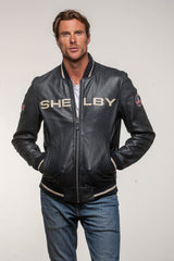 Blouson en cuir Carroll Shelby "Dallas" bleu marine Homme