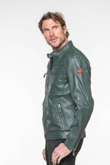 Steve McQueen Dennis 3 Pine Green Leather Jacket for Men