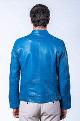 Blouson en cuir Steve McQueen Dennis 2 bleu star Homme