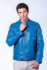 Blouson en cuir Steve McQueen Dennis 2 bleu star Homme