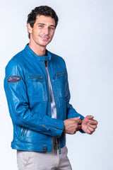 Blouson en cuir Steve McQueen Dennis 2 bleu star Homme