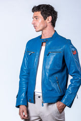 Blouson en cuir Steve McQueen Dennis 2 bleu star Homme