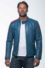 24H Le Mans Duff 4 leather jacket in ocean blue Men