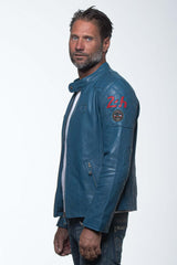 24H Le Mans Duff 4 leather jacket in ocean blue Men