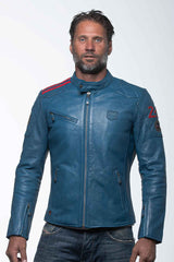 24H Le Mans Duff 4 leather jacket in ocean blue Men
