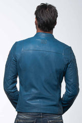 24H Le Mans Duff 4 leather jacket in ocean blue Men