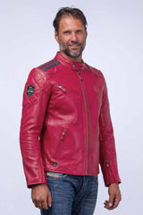 24H Le Mans Duff 4 racing red leather jacket for Men