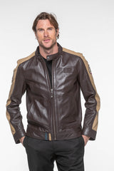 Blouson en cuir Steve McQueen Ellis 2 Marron foncé Homme