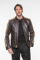 Blouson en cuir Steve McQueen Ellis 2 Marron foncé Homme