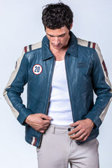 Steve McQueen Ellis Royal Blue Leather Jacket for Men