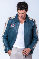 Steve McQueen Ellis Royal Blue Leather Jacket for Men