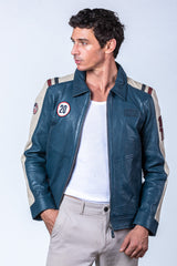 Steve McQueen Ellis Royal Blue Leather Jacket for Men